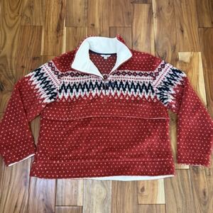 Womens LL BEAN SIGNATURE Fleece Sherpa  Half Zip Front Zip Pouch Fair Isle XL